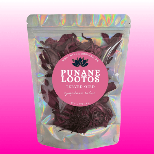 Red Lotus flower • Punane Lootos • terved õied - Sinine Tee
